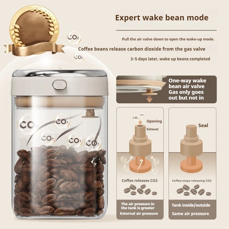 Vacuum Food Grade Coffee Bean Sealed Jar with Date Tracker and Waking Bean Valve Storage Containers for Grain, Snack, Sugar, Tea - Image 4