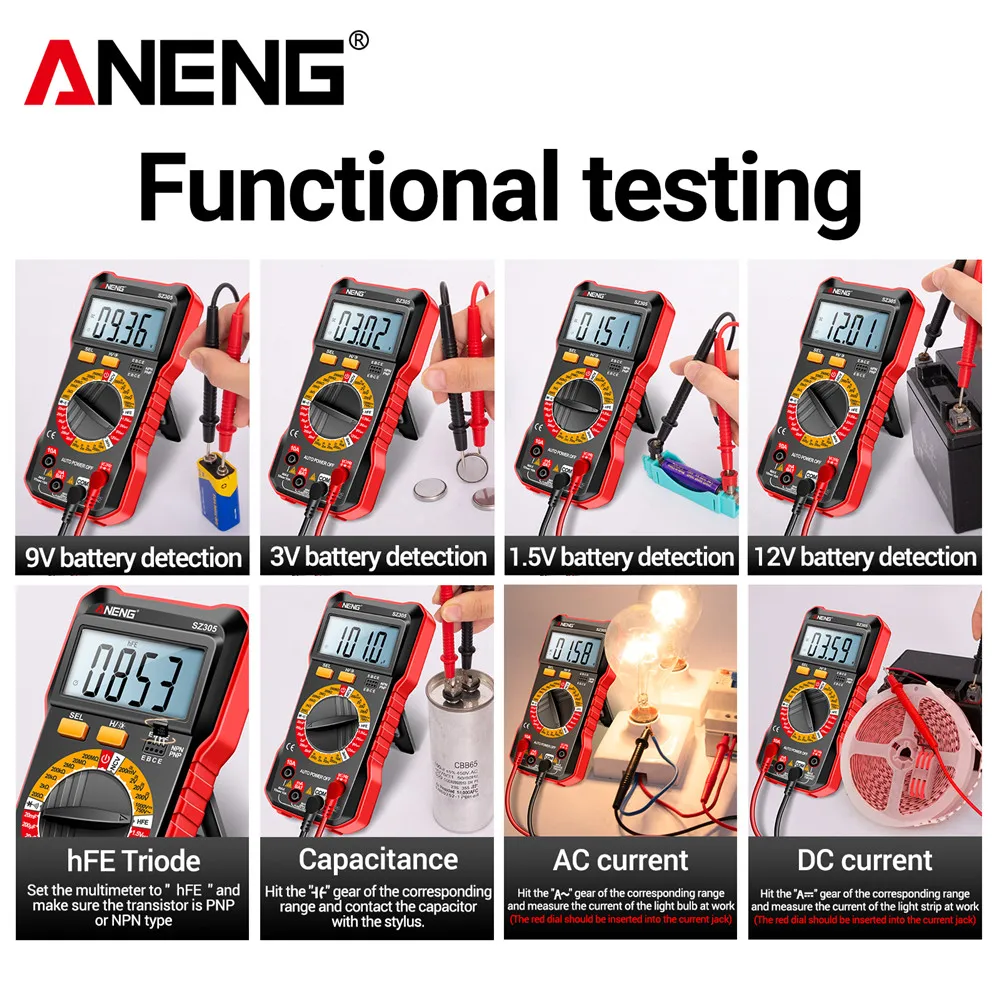 ANENG SZ305 Digital Multimeter Professional AC/DC Voltage Ammeter Capacitor hFE Triode NCV Voltage Induction Electrician Tester - Image 6