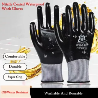 1pair Anti-Slip Waterproof Gloves Nitrile Coated Oil/Water Resistant Work Gloves For Garden Repairing Fishing Work Safety Gloves