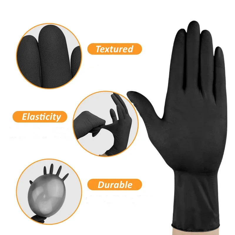 10/20/50/100PCS Black Nitrile Disposable Gloves for Work Latex Free Home Cleaning Glove Textured Mechanic Tattoo Hair Dye Beauty - Image 2