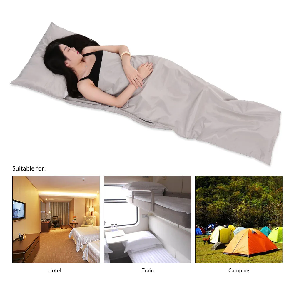 Outdoor Travel Camping Hiking Polyester Pongee Healthy Sleeping Bag Liner with Pillowcase Lightweight Business Trip Hotel - Image 4