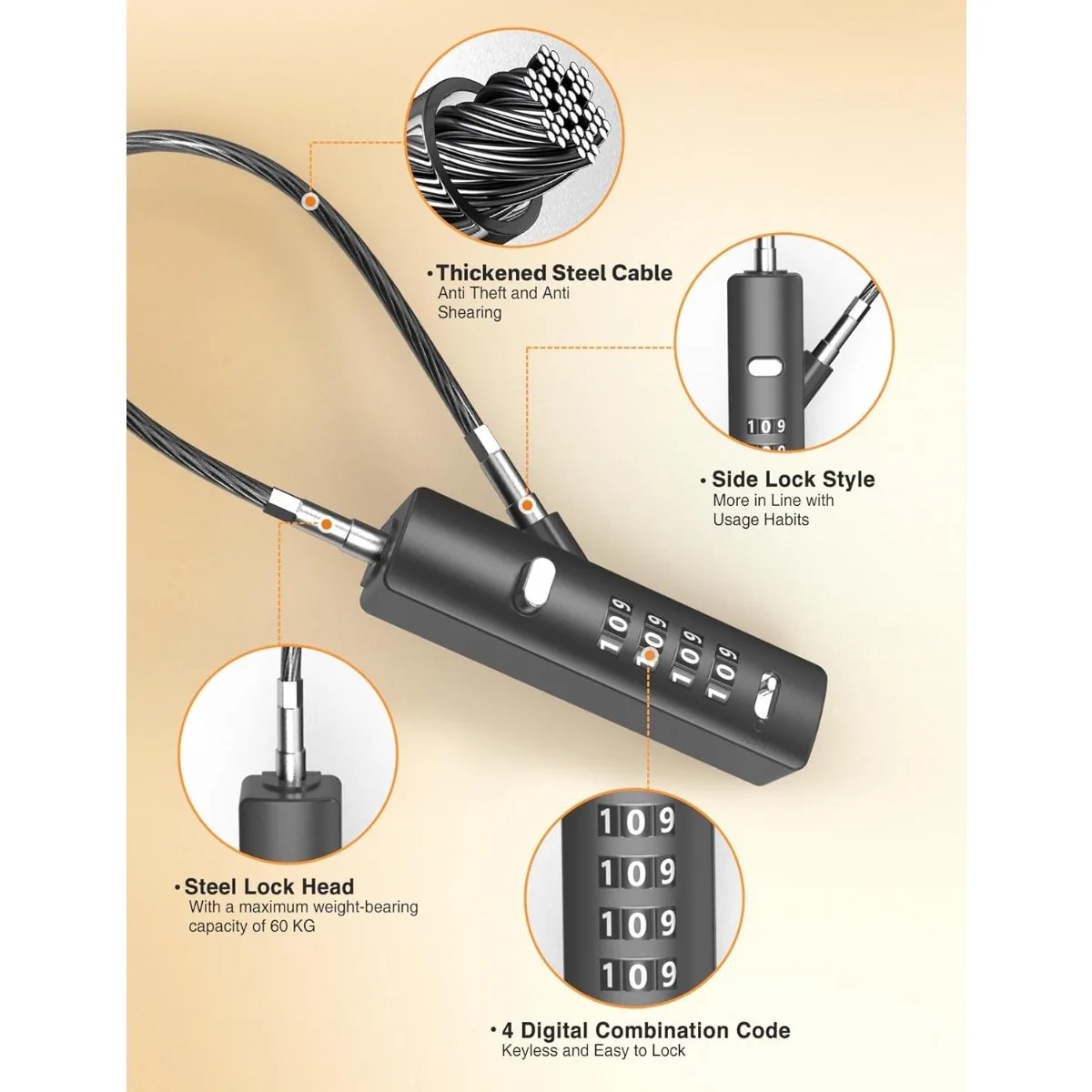 3Pcs Set 4Digit Combination Cable Lock Zinc Alloy & Hardened Steel Multi-Use for Bikes Cabinets, Wardrobes Fences Lock for Bike - Image 6