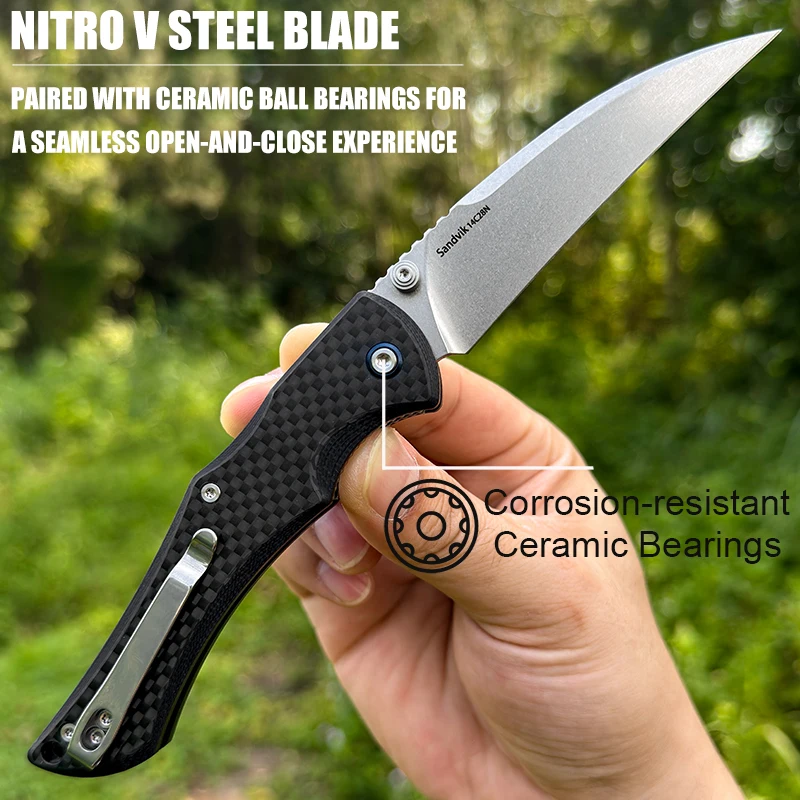VNLA 14C28N Steel Sharp Folding Knife Outdoor Camping Hunting Cutting Survival Hiking Fishing Portable Pocket Clip EDC ToolKnife - Image 3
