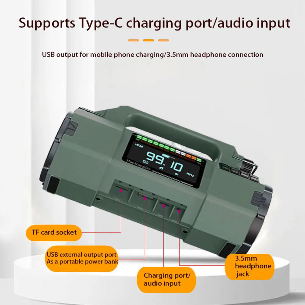 Outdoor Multifunctional Radio, Manual Emergency Generator, FM/MW/SW/VHF/WB Radio Solar, LED Flashlight Emergency SOS Alarm - Image 2