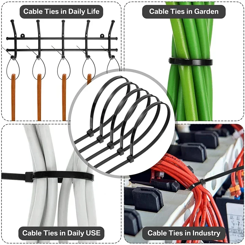 1000/100PCS Nylon Cable Ties Self-locking Cord Ties Straps Adjustable Cables Fastening plastic clamp Heat Resistant Wire Zip Tie - Image 4