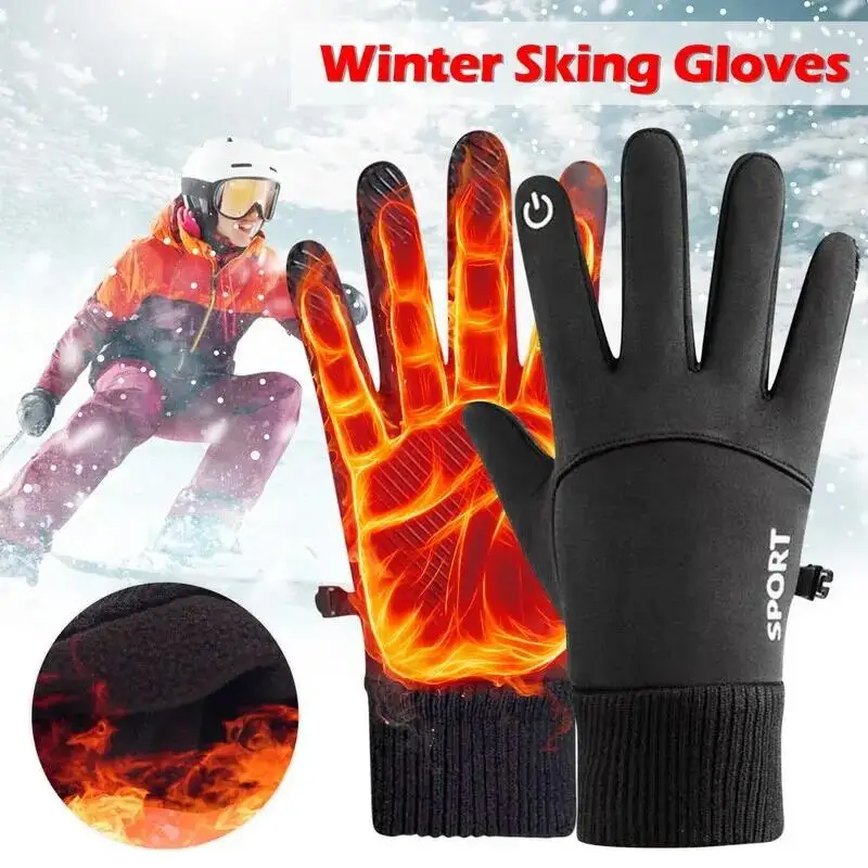 Promotion Winter Warm Full Fingers Waterproof Cycling Outdoor Sports Running Motorcycle Ski Touch Screen Fleece Gloves - Image 3