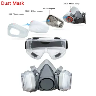 6200 Dust Mask Half Face With 503 5N11 Particle Filters Goggles Set For Industrial Labor Dust Paint Spray Decoration Grinding 