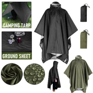 Outdoor 3 In 1 Military Raincoat Hooded Sleeve Waterproof Rain Poncho Motorcycle Rain Cover Camping Hiking Travel Rainwear Tent
