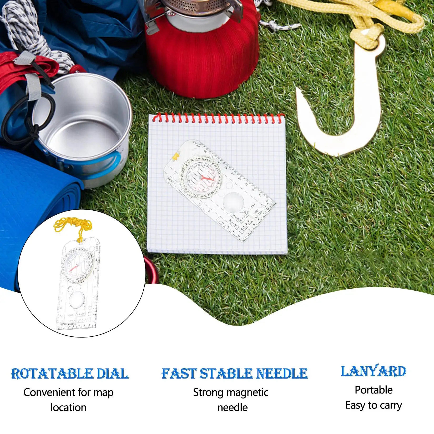 Waterproof Map Case - Transparent Holder w/ Compass, 6 Carabiners & 2 Whistles - Image 4