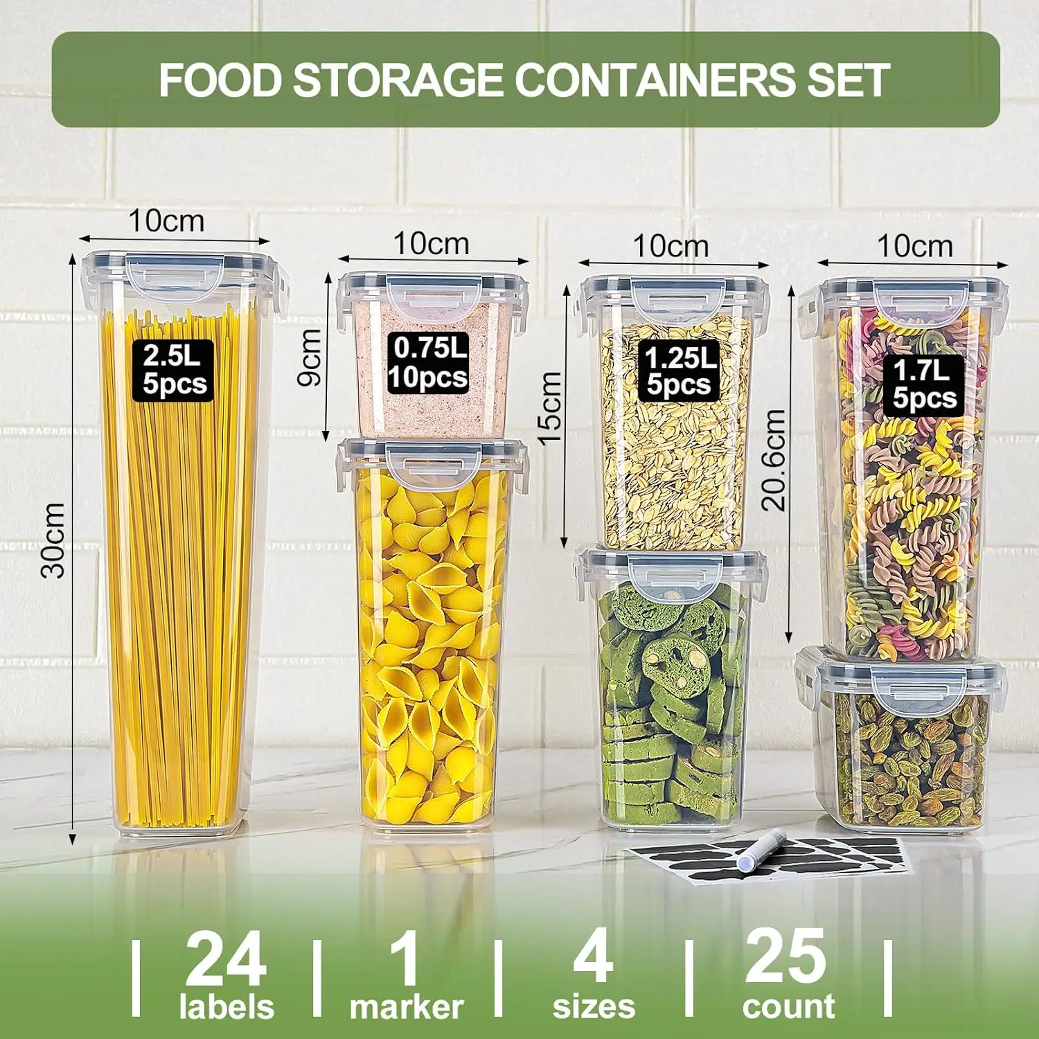 25pcs Airtight Kitchen Grain Storage Organizer Food Jars Household Large Tank Plastic Moisture-resistant Storage Box Spice Jars - Image 2