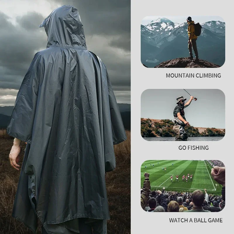 Outdoor 3 In 1 Military Raincoat Hooded Sleeve Waterproof Rain Poncho Motorcycle Rain Cover Camping Hiking Travel Rainwear Tent - Image 3