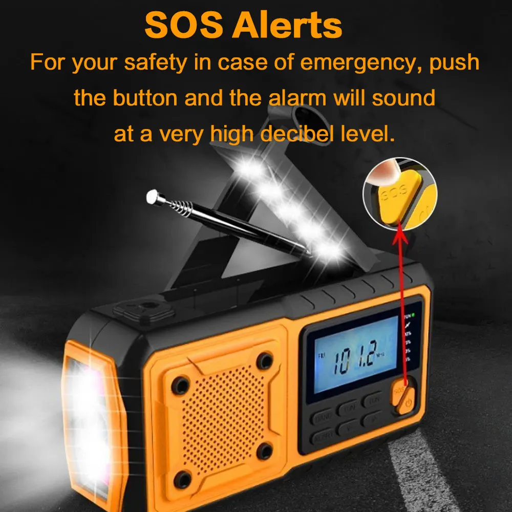 4000mAh Portable Emergency Solar Power Radio Hand Crank Charging AM/FM Weather Radio Led Reading Flashlight Bank Phone Charger - Image 2