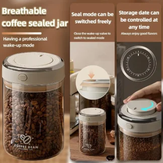 Vacuum Food Grade Coffee Bean Sealed Jar with Date Tracker and Waking Bean Valve Storage Containers for Grain, Snack, Sugar, Tea