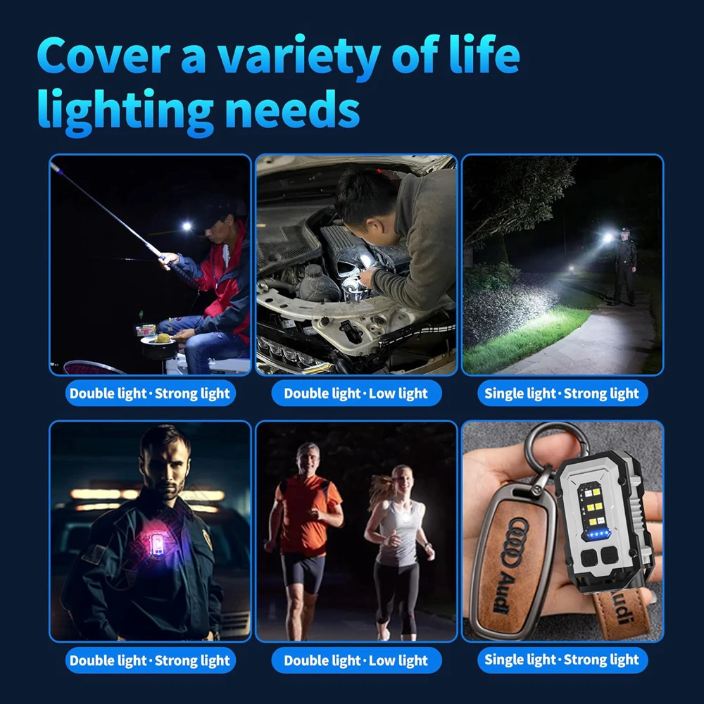 LED Keychain Flashlight Rechargeable Mini 800LM USB C 8 Modes Flash Light Magnetic Keychain for Camping Running Emergency Hiking - Image 3