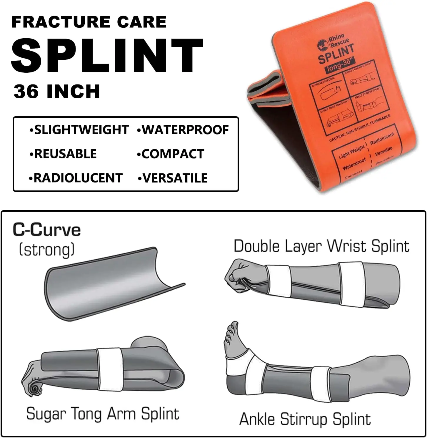 First Aid Splint-Lightweight Reusable Combat Splint, RHINO RESCUE First Aid Medical Splint For Bone Fracture Treatment - Image 3