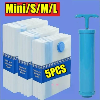 1-5pcs Vacuum Storage Bag Set with Pump Leakproof & Scratch-Resistant for Clothes Blankets Bedding Space-Saving Travel Organizer