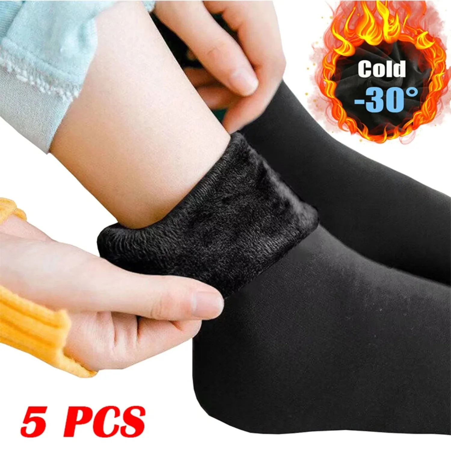 5Pairs/ Winter Warm Solid Women Socks Thicken Thermal Socks Wool Cashmere Black Skin Seamless Snow Sock Velvet Unisex Socks