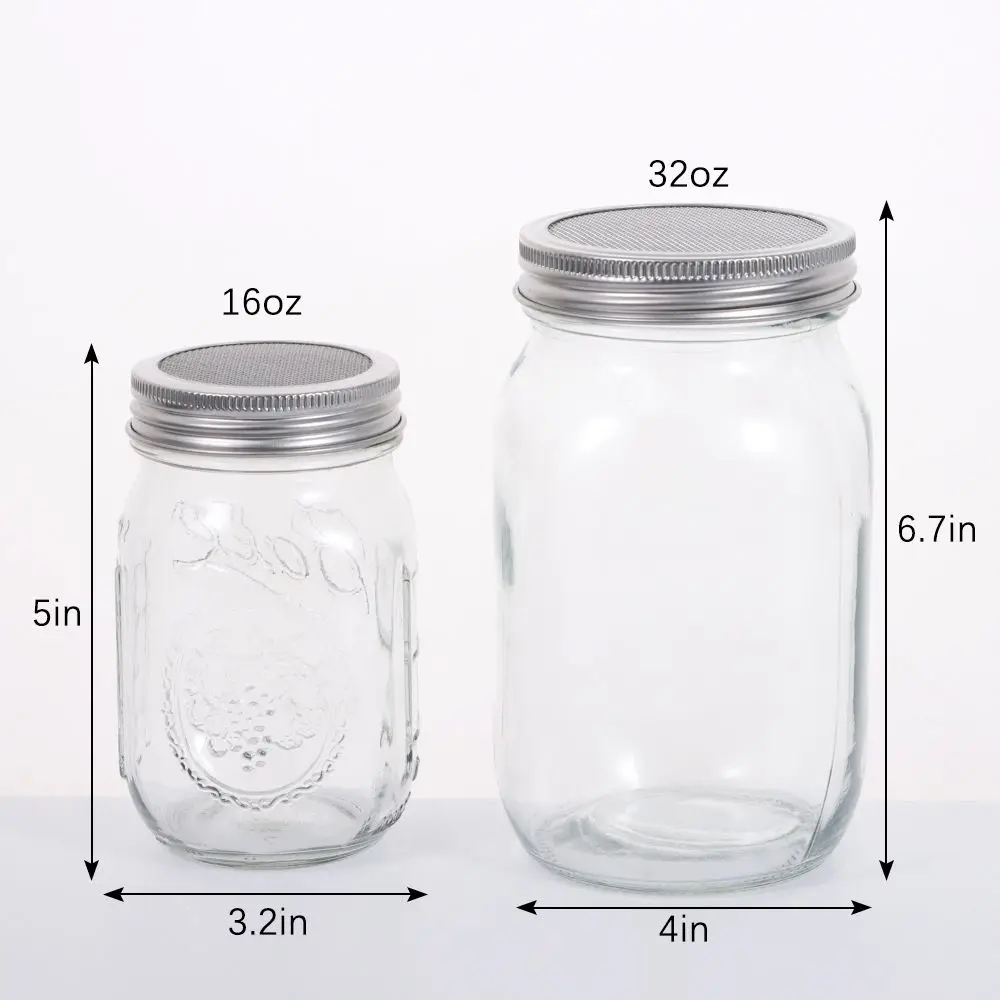 16/32oz Sprouting Jars with Screen Lids Sprouts Growing Kit Wide Mouth Mason Jar Seed Germination Kit Indoor Sprouter Set - Image 4