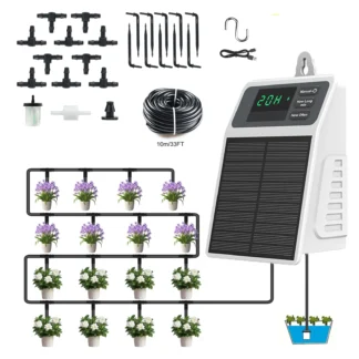 Upgraded Solar Drip Irrigation System Automatic Watering Plants Supplies for Home and Garden Balcony Greenhouse Hanging Plants