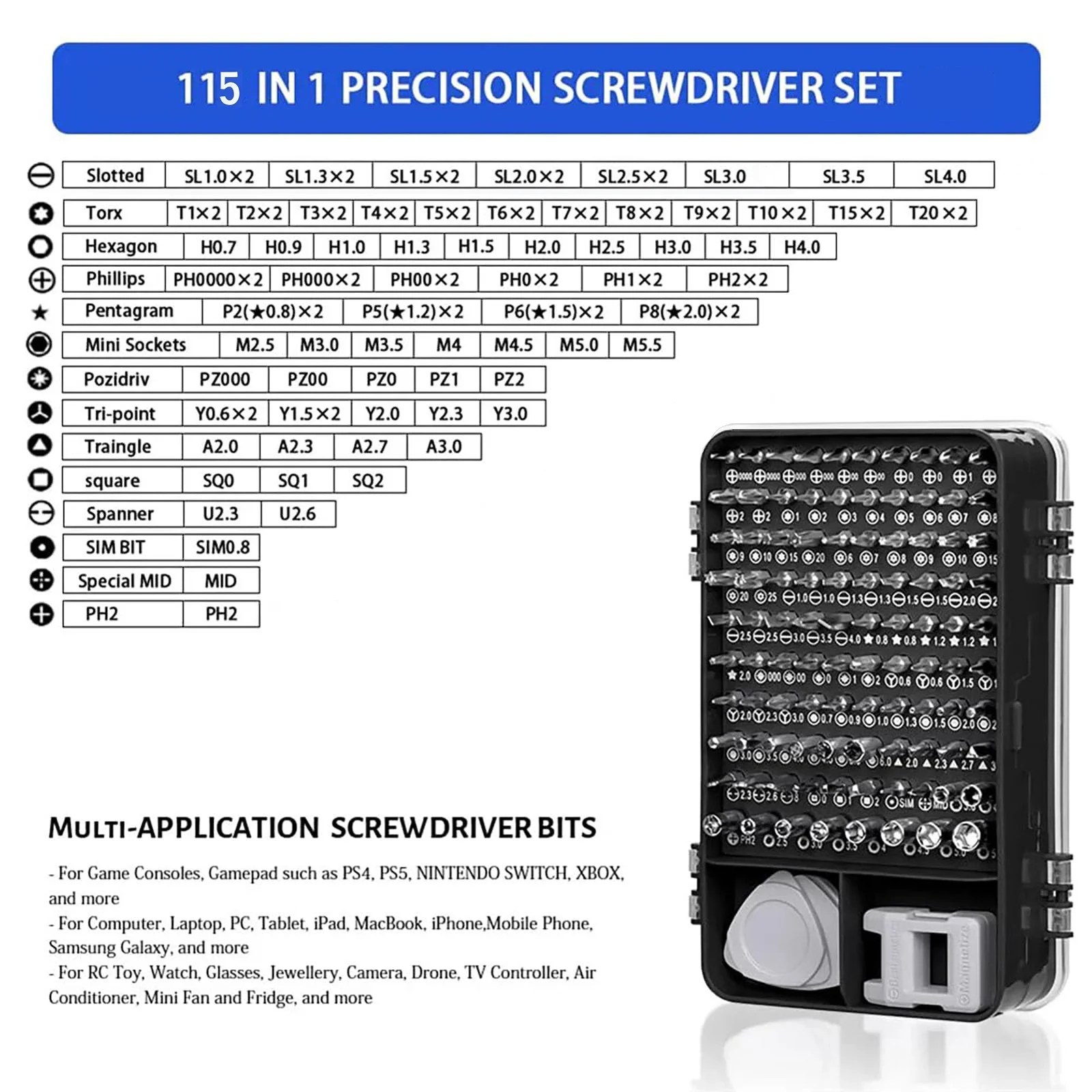 115-in-1 Precision Screwdriver Set, Mini Professional Magnetic Repair Tool Kit, suitable for Phone, Computer, Electronic Repair - Image 2
