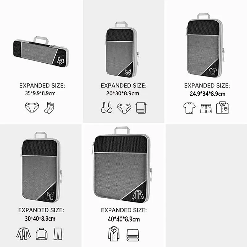 5 Pieces Travel Organizer Bag Set Clothes Compression Cubes For Plane Travel Essentials Storage Bags Suitcase Mesh Packing Cubes - Image 4