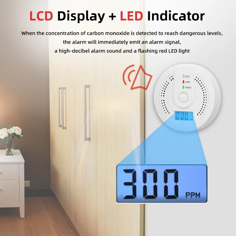 Independent CO Alarm Sensor Carbon Monoxide Alarm Detector High Sensitive Warning LCD Display CO Alarm - Image 3