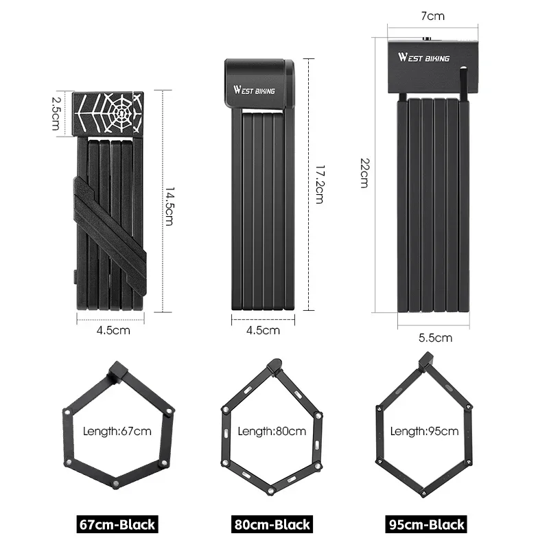 WEST BIKING Foldable Bike Lock Key Strong Security Anti-theft Bicycle Password Lock Heavy Chain Cable Padlock Motorcycle Lock - Image 3