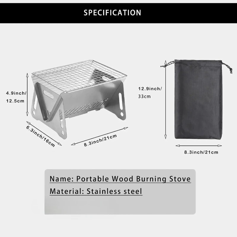 1 set Backpacking Stove Folding Stainless Steel Charcoal Grill BBQ Wood Burning Camp Stove Hiking Picnic Garden Backyard Cooking - Image 5