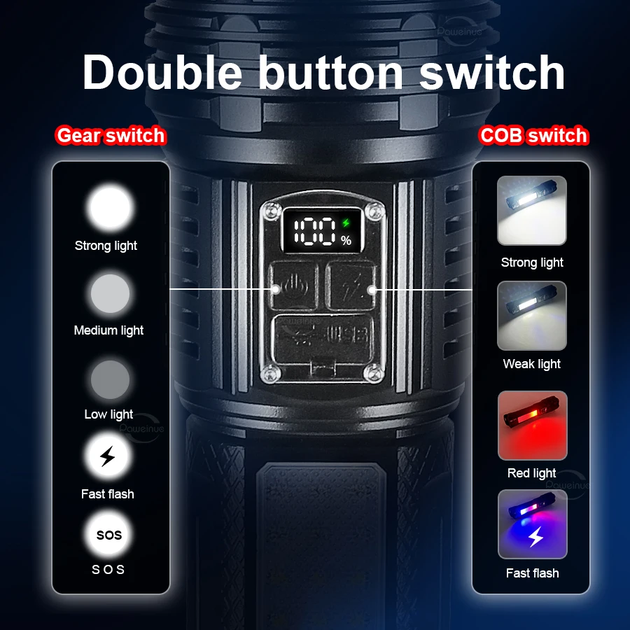 1000000LM Most Powerful LED Flashlight Rechargeable Type-c Flashlight Long Range 6000M Tactical Torch Light For Fishing Hunting - Image 4