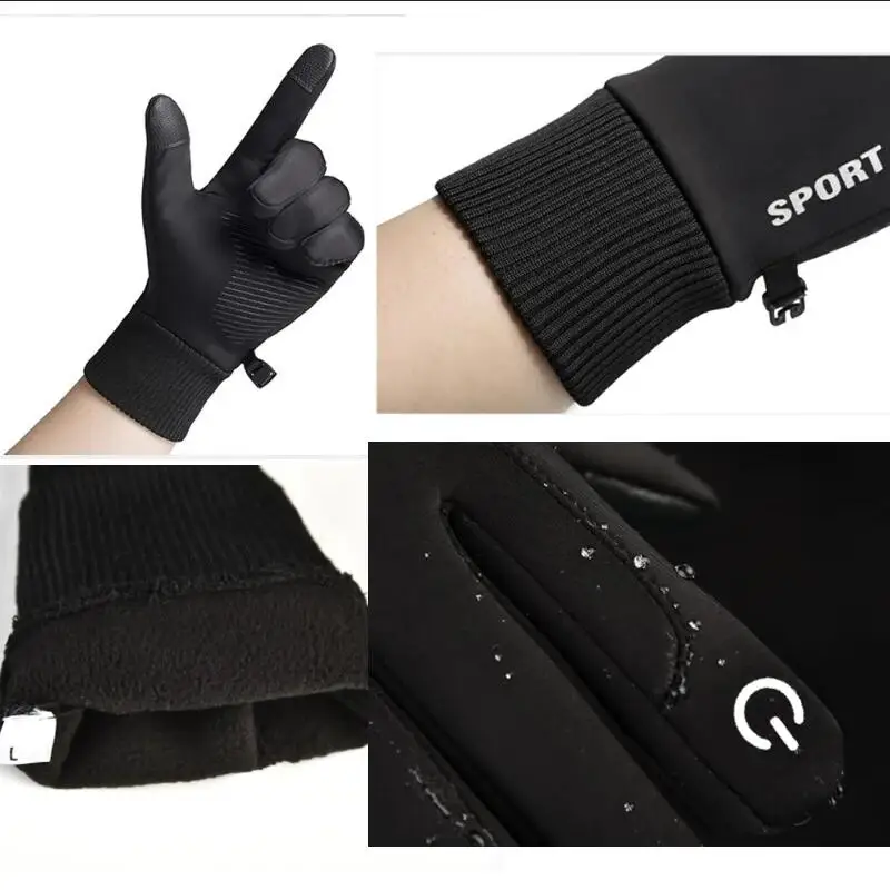 Promotion Winter Warm Full Fingers Waterproof Cycling Outdoor Sports Running Motorcycle Ski Touch Screen Fleece Gloves - Image 6