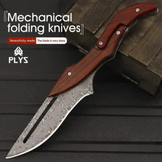 Kitchen knifes Damascus Steel Folding Knife with Wood Handle Mechanical Magic Pocket Knife Kitchen Meat Slicing Tool Unique Gift