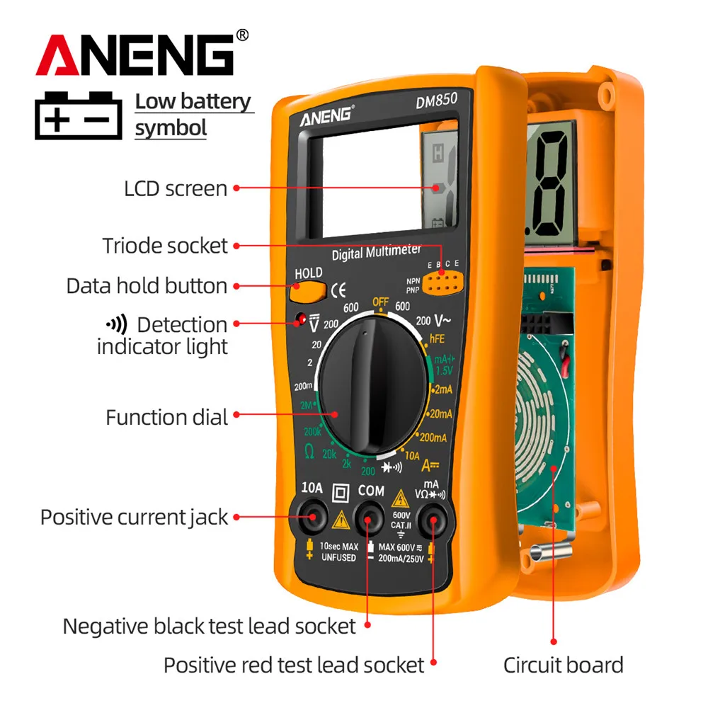 ANENG DM850 Digital Multimeter Automatic Professional 1999 Counts Auto AC/DC Votage Tester Ohm Current Ammeter Detector Tool - Image 2