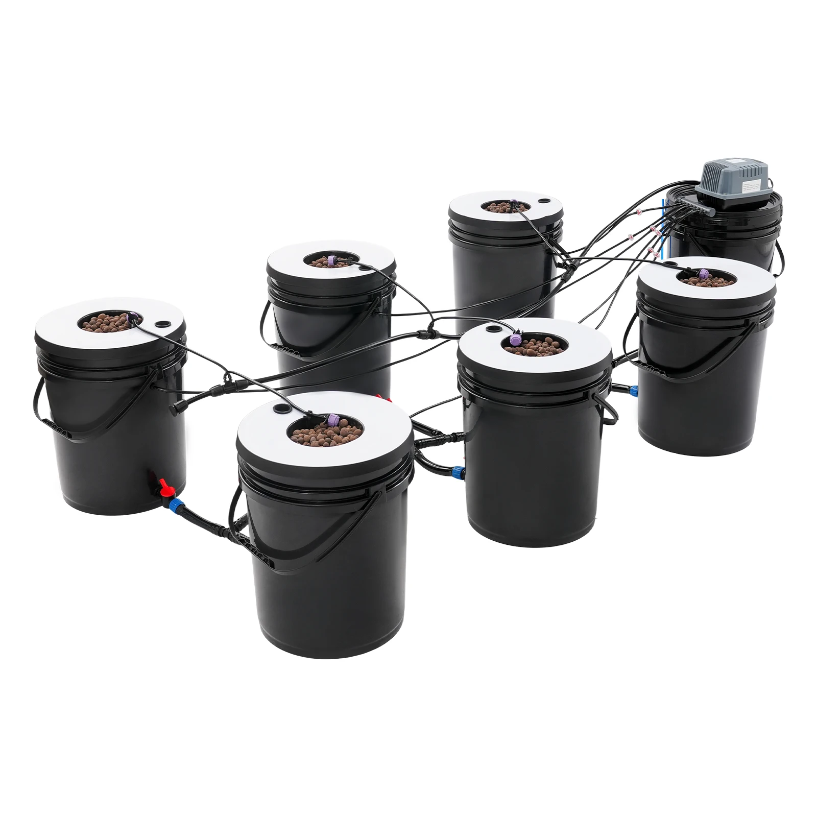 Hydroponic System Kit 7 Buckets, 20L DWC Deep Water Culture Indoor Garden for Lettuce Tomatoes Strawberries with Air Pump