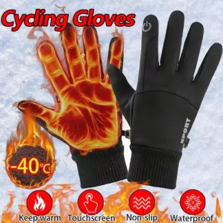 Black Winter Fleece Gloves Full Fingers Waterproof Touch Screen Cycling Outdoor Sports Running Motorcycle Ski Warm