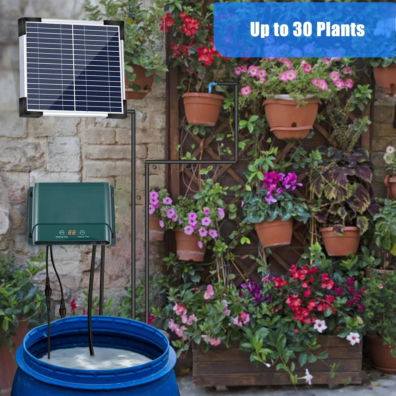 Solar Automatic Drip Irrigation Kit 7 Timing Modes 30 Watering Modes 32.8FT Automatic Watering Irrigation System Set for Garden - Image 2