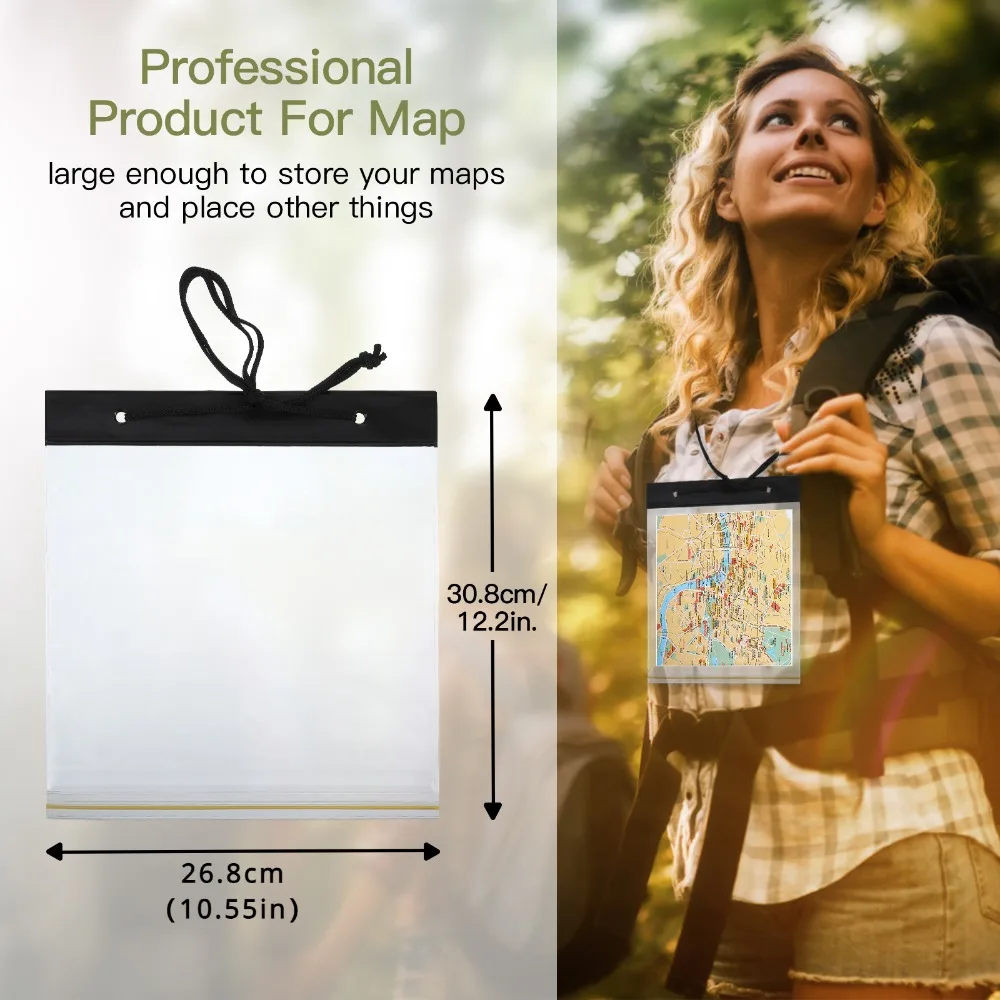 1PC Map Case Clear Waterproof PVC Document Stationery Holder Cover Portable Outdoor Camping Pocket Bag with Zipper