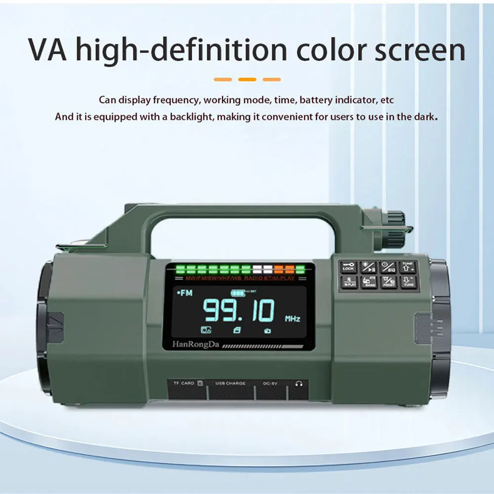 Outdoor Multifunctional Radio, Manual Emergency Generator, FM/MW/SW/VHF/WB Radio Solar, LED Flashlight Emergency SOS Alarm - Image 4